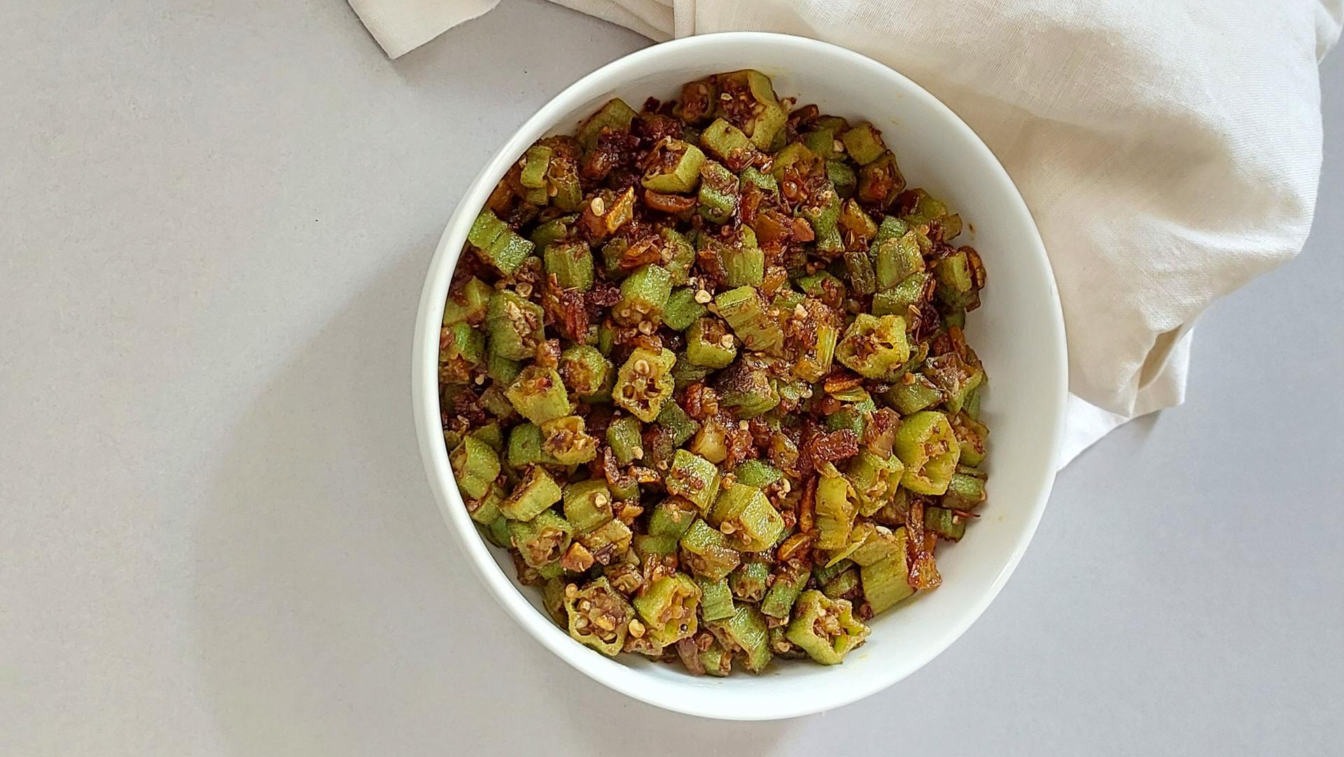 Fried Masala Bhindi - Okra Masala Curry Recipe